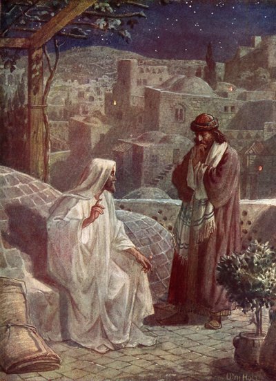 Nikodem odwiedza Jezusa, aby wysłuchać jego nauk - Biblia autorstwa William Brassey Hole
