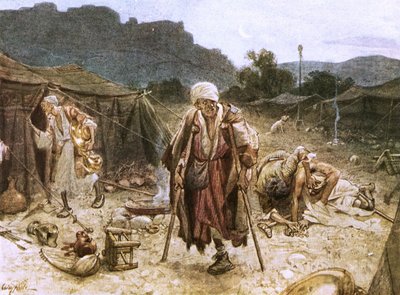 Czterech trędowatych plądrujących obóz Syryjczyków autorstwa William Brassey Hole