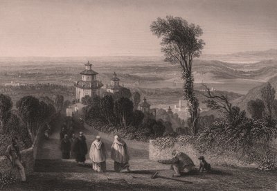Widok z Sacro Monte (Święta Góra) w Varese, Lombardia, Włochy, staloryt T. Willmore