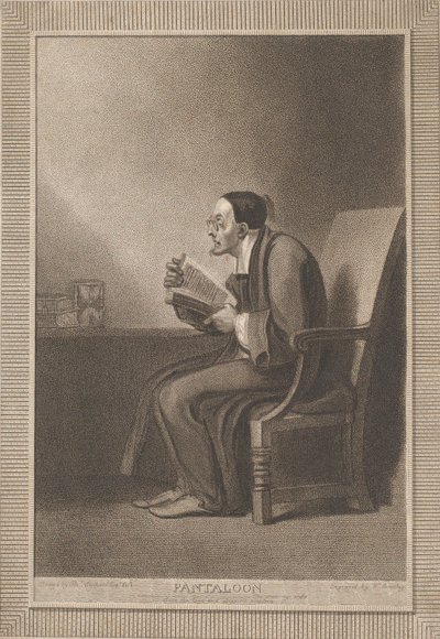 Pantaloon: The Sixth Age przechodzi do chudego i pantalonu Szekspir, As Y..., 1799. autorstwa William Bromley