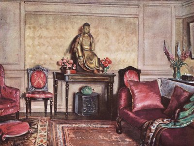Dekoracja wnętrz: Schemat umeblowania pokazujący udane wykorzystanie różu (litografia barwna) autorstwa William Bruce Ellis Ranken