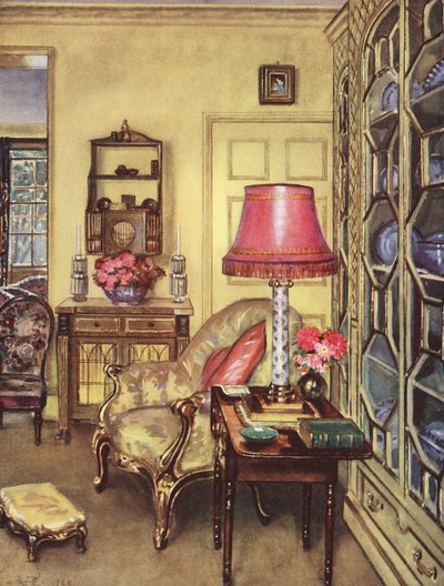 Dekoracja wnętrza: Mały żółty salon (kolorowa litografia) autorstwa William Bruce Ellis Ranken