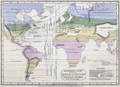 Wykres izotermiczny, czyli widok na klimaty i produkcje, ilustracja z Relacji Alexandra von Humboldta, 1823 autorstwa William C. Woodbridge