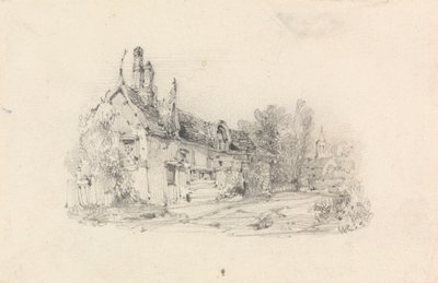 Dom wiejski z kościołem w oddali autorstwa William Callow