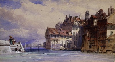 Stare domy nad Rodanem w Genewie, 1856 autorstwa William Callow