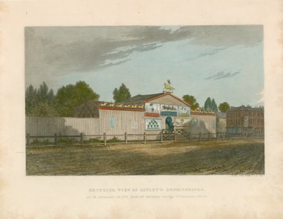 Zewnętrzny widok amfiteatru Astleya, tak jak wyglądał w 1777 r. autorstwa William Capon
