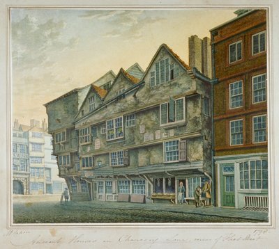 Domy na rogu Chancery Lane i Fleet Street, City of London, 1798 autorstwa William Capon