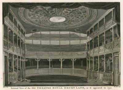 Wewnętrzny widok starego Theatre Royal, Drury Lane, Londyn, jak wyglądał w 1792 r. autorstwa William Capon