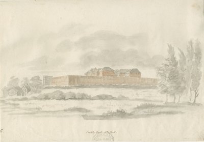 Stafford - Shire Hall: rysunek tuszem architekta (podbarwiony), bd [c 1798] (rysunek) autorstwa William Carter
