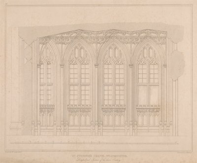 Kaplica św. Szczepana, Westminster - Przekrój podłużny dolnego oratorium autorstwa William Caveler