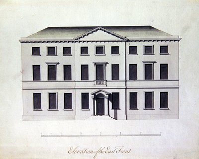 Projekt dla Enville Hall w Staffordshire, ok. 1770 (pióro i atrament z szaroniebieskimi plamami) autorstwa William Chambers