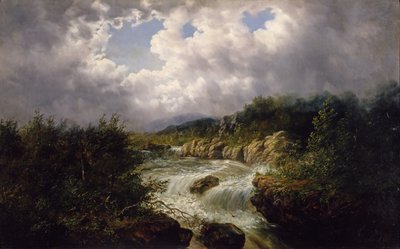 Wodospady Tamahaka, hrabstwo Cherokee, Karolina Północna, ok. 1860-70 (olej na płótnie) autorstwa William Charles Anthony Frerichs