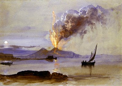 Erupcja Wezuwiusza (akwarela i kolor nadwozia na niebieskim papierze) autorstwa Clarkson Frederick Stanfield