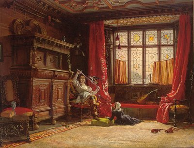 Kawaler w zaciemnionym wnętrzu, ptak na mieczu, 1843 autorstwa William Collingwood