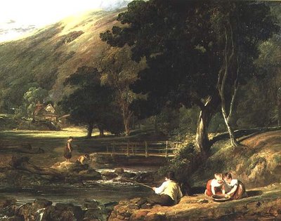 Borrowdale, Cumberland, z dziećmi bawiącymi się przy strumieniu autorstwa William Collins