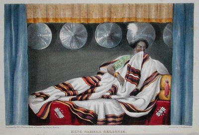 Król Sahela Selassie z „The Highlands of Aethiopia” majora W. Cornwallisa Harrisa, grawerowane przez W.L. Walton (fl.1834-55) i Charles Joseph Hullmandel (1789-1850) wydali 1844 (ręcznie barwiona litografia) autorstwa William Cornwallis (after) Harris