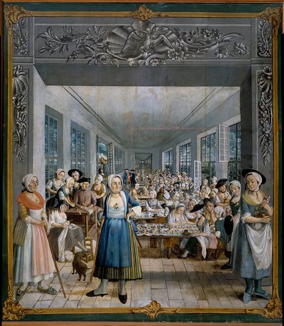 Indyjska fabryka tkanin braci Wetter: warsztat robotniczy Obraz Josepha Gabriela Rossettiego (XVIII wiek). 1764 Orange, Musee Municipal - Manufaktura indyjskiej tkaniny braci Wetterów: warsztat żeński. Obraz Josepha Gabriela Ross autorstwa William Crawford