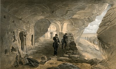 Odkopany kościół w pieczarach w Inkermann, patrząc na zachód autorstwa William Crimea Simpson