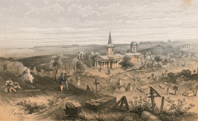 Cmentarz i kościół kwarantanny z baterią francuską nr 50 autorstwa William Crimea Simpson