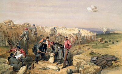 Rosyjski szyb strzelecki (obecnie brytyjski), tablica z "The Seat of War in East", opublikowana przez Colnaghi and Co., 1856 r. autorstwa William Crimea Simpson