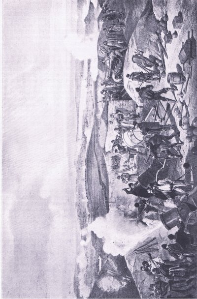 Sewastopol: upalny dzień na bateriach, ilustracja z brytyjskich bitew na lądzie i morzu, 1915 autorstwa William Crimea Simpson