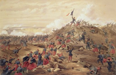 Atak na Malakoffa, płyta z filmu „Siedziba wojny na wschodzie”, wyd. autor: Paul und Dominic Colnaghi und Co., 1856 autorstwa William Crimea Simpson