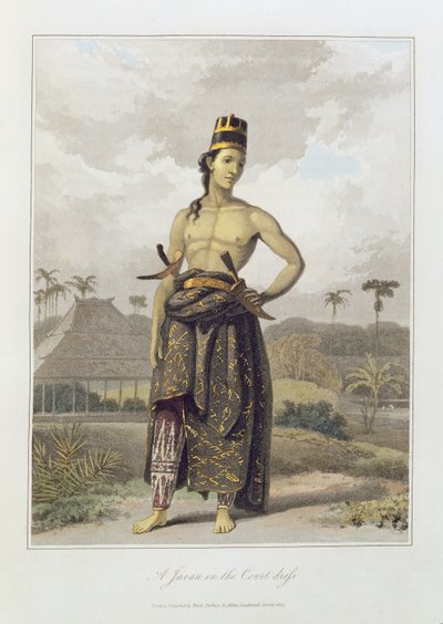 Jawan w stroju dworskim, pl. 6 z tomu I „Historii Jawy” Thomasa Stamforda Bingleya Rafflesa (1781-1826) wyd. 1817 (kolorowa akwatinta) autorstwa William Daniell