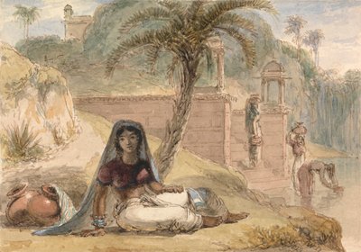 Indyjska dziewczyna siedząca nad rzeką autorstwa William Daniell