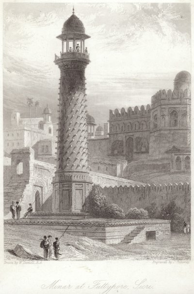 Minar w Futtypore Sicri autorstwa William Daniell