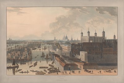 Plansza II: Londyn, Pool i Tower (z Sześciu widoków Londynu Williama Daniella; brzeg Tamizy) autorstwa William Daniell