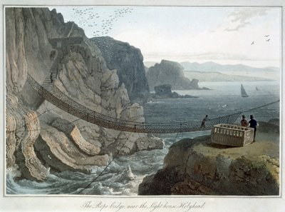 „Most linowy w pobliżu latarni morskiej, Holyhead”, Anglesey, Walia, 1829 autorstwa William Daniell