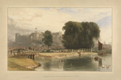 Zamek Windsor, niedaleko Brocas Meadows, 1827 (toaleta i pióro i atrament na papierze ułożone na górze) autorstwa William Daniell
