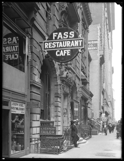 Znak dla kawiarni Fass, 19 W. 31st Street, Nowy Jork, 14 czerwca 1916 autorstwa William Davis Hassler