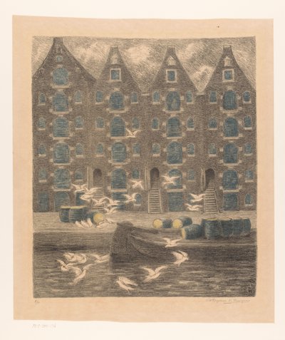 Magazyny na Brouwersgracht w Amsterdamie autorstwa William Degouve de Nuncques (signed by artist)