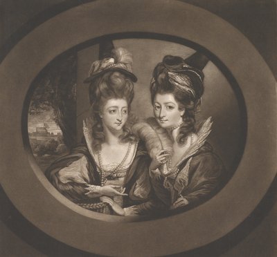 Pani Gwyn i pani Bunbury w postaciach Wesołych żon z Windsor, 1780.. autorstwa William Dickinson