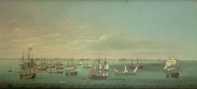 Brytyjscy, francuscy, portugalscy i hiszpańscy kupcy i żołnierze u wybrzeży Kadyksu autorstwa William Dixon