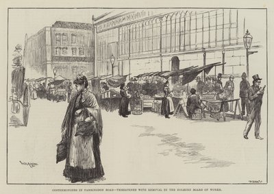 Costermongers na Farringdon Road, zagrożone usunięciem przez Holborn Board of Works autorstwa William Douglas Almond