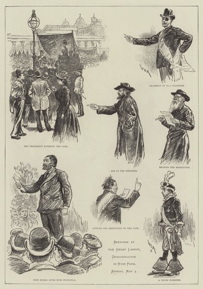 Szkice na Wielkiej Demonstracji Pracy w Hyde Parku autorstwa William Douglas Almond
