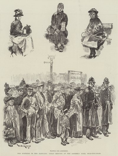 Cierpienie na East-Endzie, wielkie spotkanie w sali zgromadzeń, Mile-End-Road autorstwa William Douglas Almond