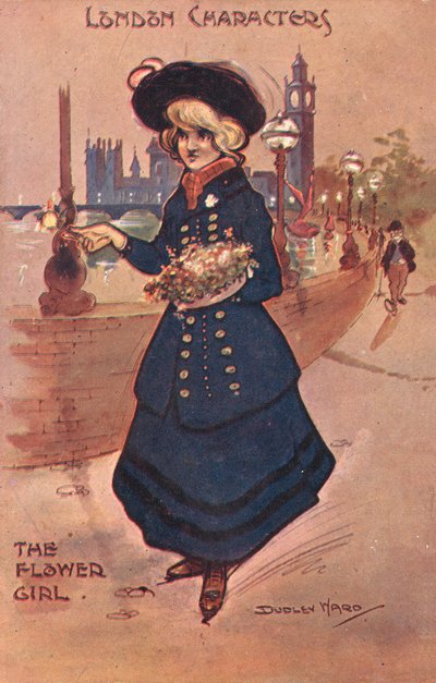 London Postacie: dziewczyna z kwiatami (kolor lito) autorstwa William Dudley Ward