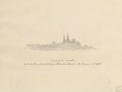 Katedra w Lichfield - South West Widok: rysunek ołówkiem i [?XVII wiek] (rysunek) autorstwa William Dugdale