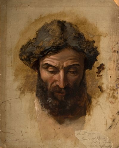 Hojność: Król Artur, Unhorsed, zostaje oszczędzony przez swojego Adwersarza..., 1850-1855. autorstwa William Dyce