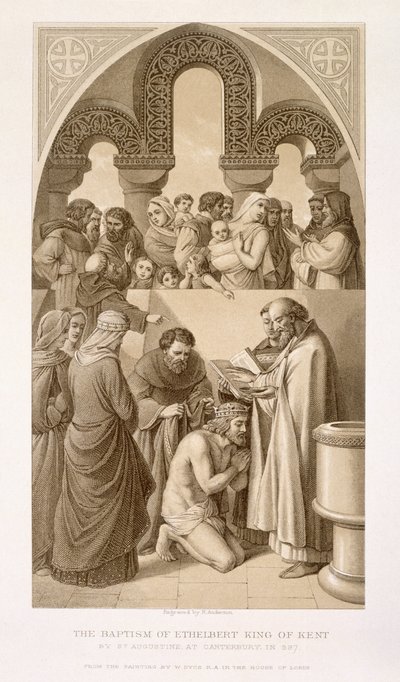 Chrzest króla Kentu Ethelberta (ok. 552-616) przez św. Augustyna w Canterbury w 597 r., z "Illustrations of English and Scottish History" tom I autorstwa William Dyce