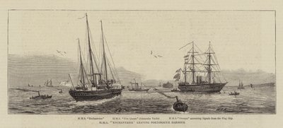 HMS Enchantress opuszcza Portsmouth Harbor autorstwa William Edward Atkins
