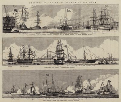 Szkice w przeglądzie marynarki wojennej w Spithead (grawerowanie) autorstwa William Edward Atkins