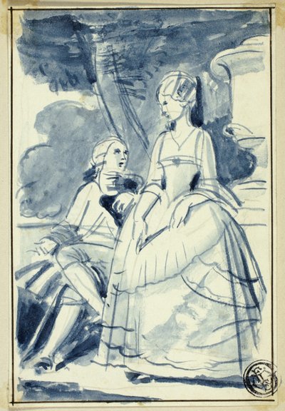 Mężczyzna i kobieta w XVIII-wiecznych strojach autorstwa William Edward Frost