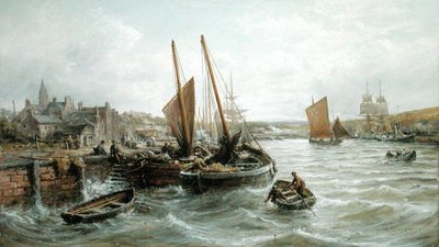 Łodzie rybackie w porcie Peel na wyspie Man autorstwa William Edward Webb