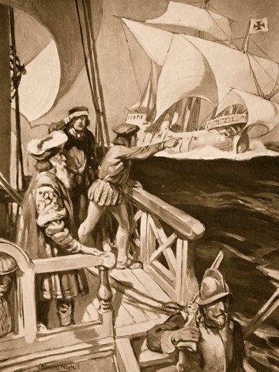 Vasco Da Gama okrążający Przylądek Dobrej Nadziei autorstwa William Edward Wigfull