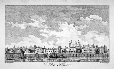 Widok południowy na Tower of London z łodziami na Tamizie, 1761 autorstwa William Elliot