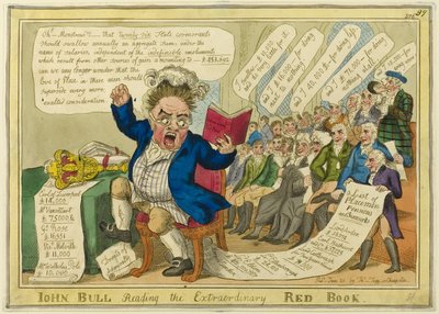 John Bull czyta niezwykłą Czerwoną Księgę autorstwa William Elmes
